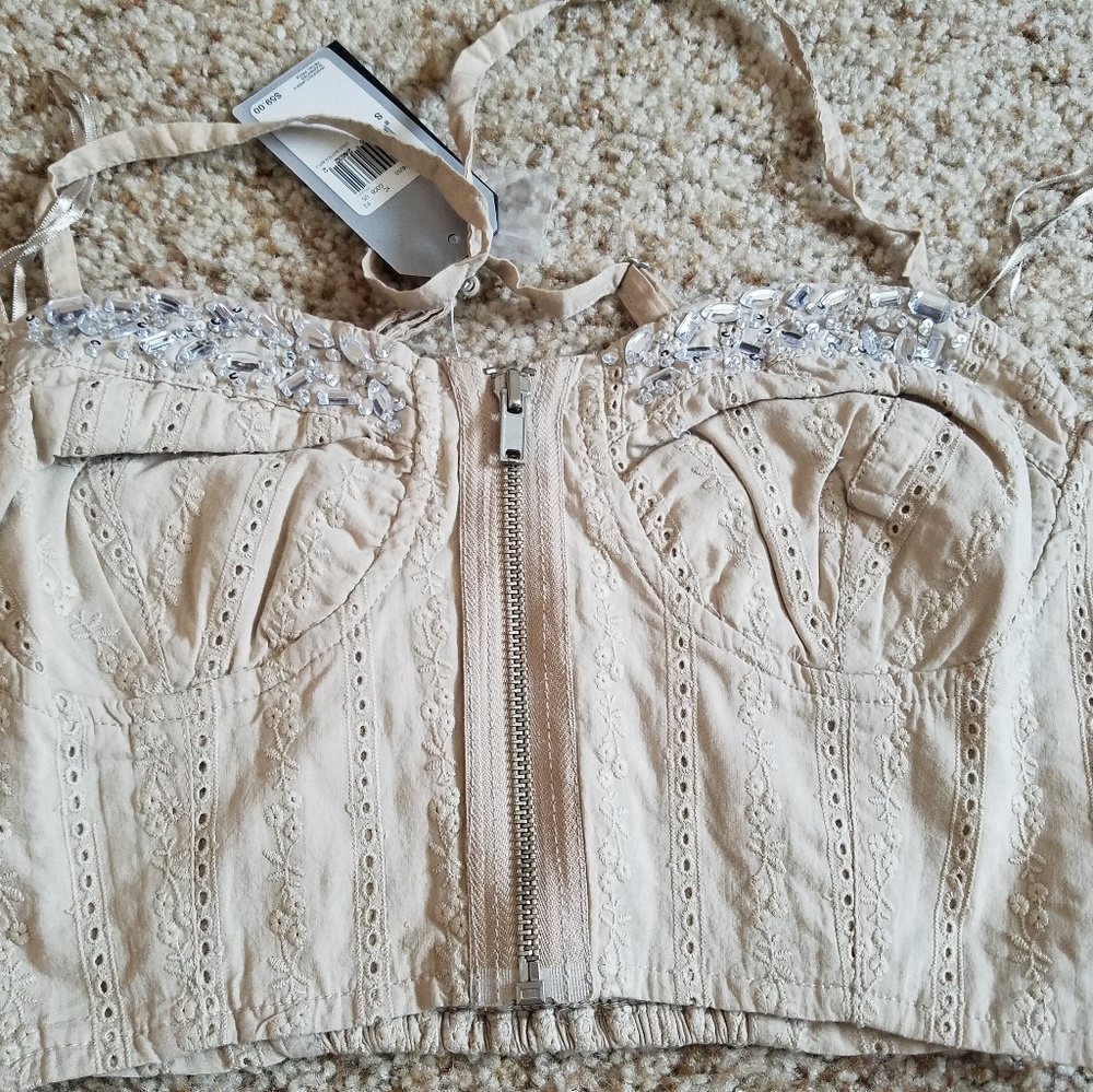 NWT! Women's Guess Crop Top Bralette Small Tan